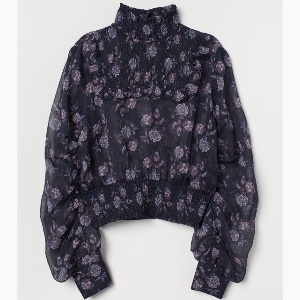 H&M (2 for 1) Sheer Smocked Blouse / high neck